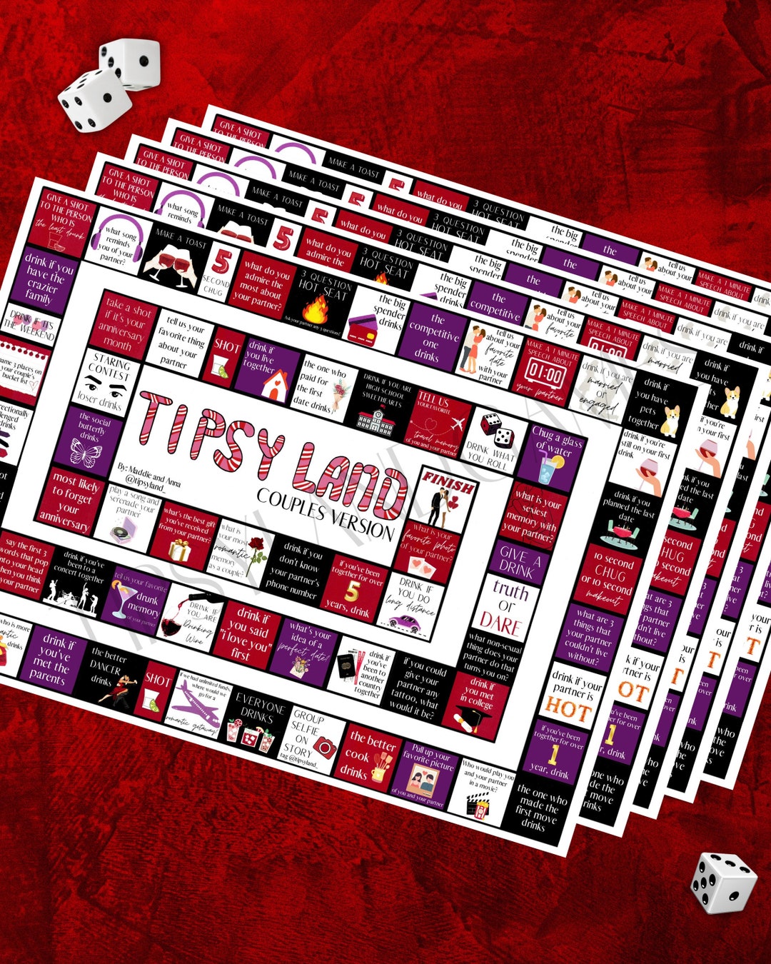 Tipsy Land Couples Drinking Board Game, Date Night, Perfect Anniversary