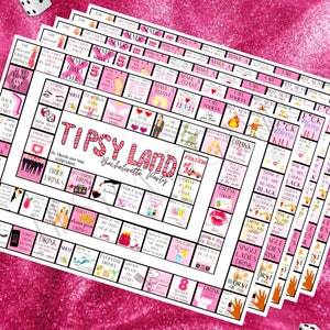 Jeu d'enterrement de vie de jeune fille Tipsy Land, Soirée entre filles, Jeu de société pour boire un verre, Cadeau de demoiselle d'honneur, Noce de mariage, Avant-match