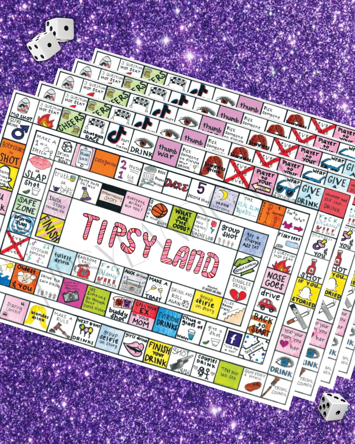 Tipsy Land Party Adult Drinking Board Game Game Night Etsy