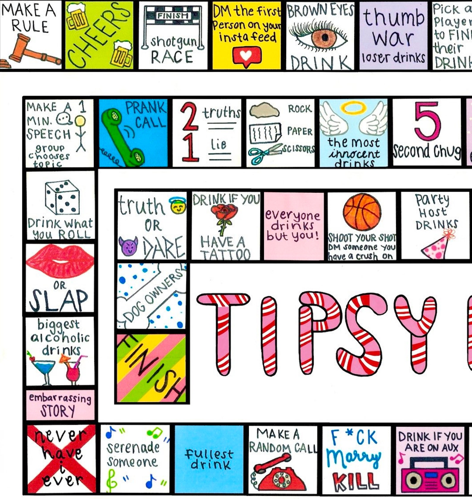 Tipsy Land Party Adult Drinking Board Game Game Night Etsy