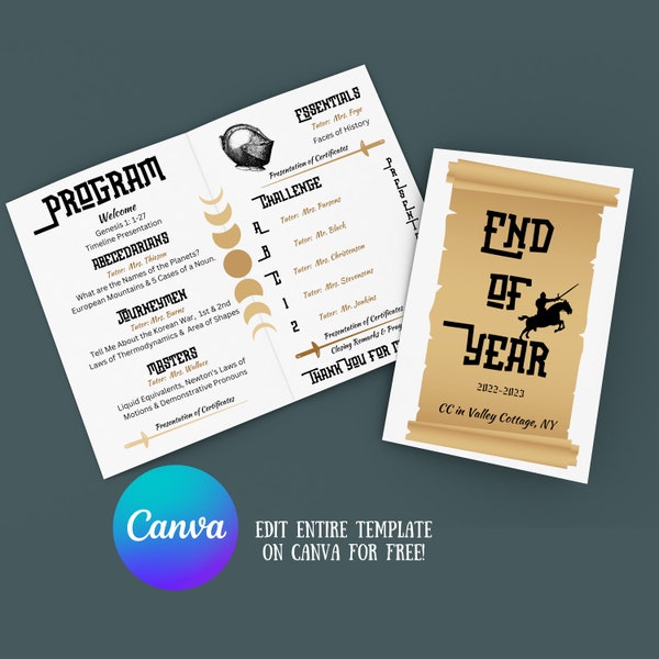 CC End of Year Program Template, Classical Conversations Cycle 2, Director Resources, Foundations Essentials and Challenge, Edit in Canva