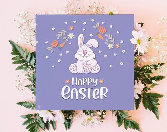Easter Carrot Bunny Card, Easter Gift Card, Easter Bunny Greeting Card, Printable, Instant Download,For Her For Him,  Digital Card, Easter