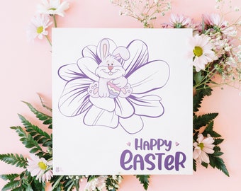 Easter Flower Bunny Card, Easter Gift Card, Easter Bunny Greeting Card, Printable, Instant Download,For Her For Him,  Digital Card, Easter