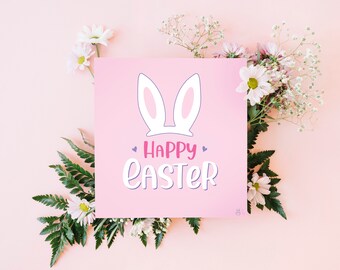 Easter Bunny Ears Card, Easter Gift Card, Easter Bunny Greeting Card, Printable, Instant Download,For Her For Him,  Digital Card, Bunny Ears