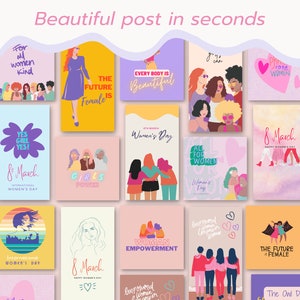 May include: A collection of colourful digital illustrations celebrating International Women's Day. The illustrations feature women of different ages and ethnicities, with empowering messages such as "Yes Girl Yes!" and "The Future is Female".