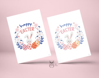 Happy Easter Cards, Easter Cute Card, Easter Cards, Easter Bunny, Hoppy Easter Rabbit, Bunny Card, Instant Download, Printable Easter Cards