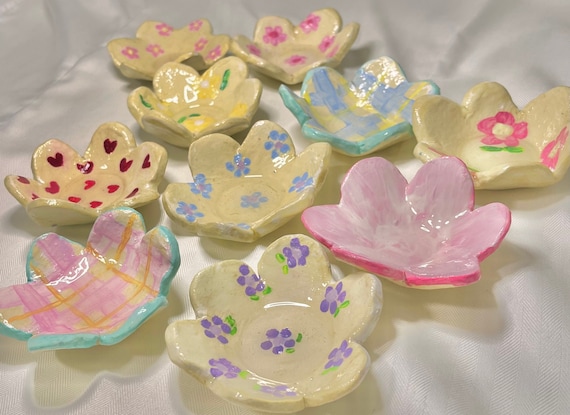 Flower Clay Ring Trinket Dish Etsy