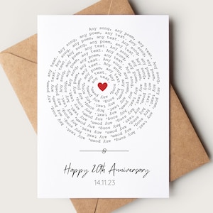 Anniversary Card |  Personalised Song Lyrics Card | Vinyl Song Lyrics | Anniversary card for him | Anniversary card for her