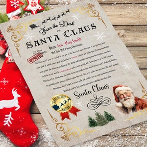 Carta de Papá Noel / Plantilla de Canva / Relleno de medias, Caja de Nochebuena / Carta personalizada de Papá Noel / Descarga instantánea / A4, Carta de EE. UU.