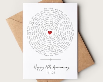 Anniversary Card |  Personalised Song Lyrics Card | Vinyl Song Lyrics | Anniversary card for him | Anniversary card for her