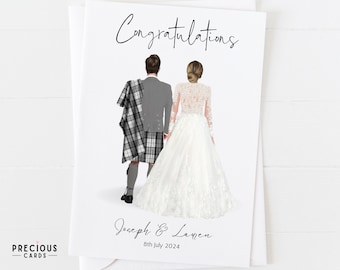 Tartan Scottish Wedding Card | Personalised Bride & Groom Tartan Kilt Wedding Day | Mr and Mrs | Marriage Card | Wedding Day Congratulations