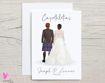 Mr & Mrs Newlyweds Couple Kilt Personalised Scottish Wedding Card