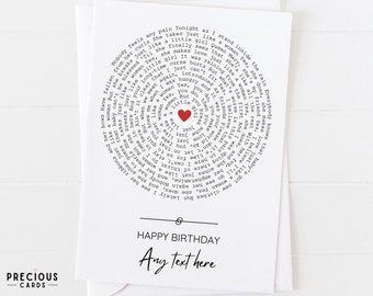 Birthday Card |  Personalised Song Lyrics Card | Vinyl Song Lyrics | Birthday card for him, her | Birthday card for Friend, Sister, Mum, Dad