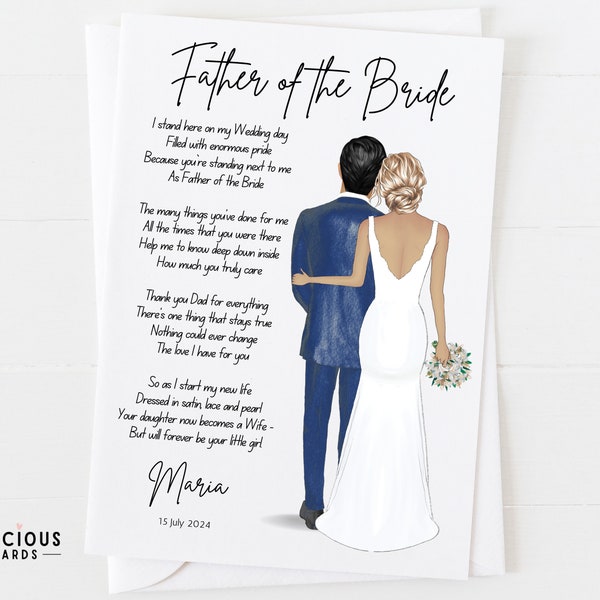 Personalised Father of the Bride Card | To Dad on my Wedding Day  | Thank You Poem Card for Father of the Bride | Bridal Gift for Dad, Papa