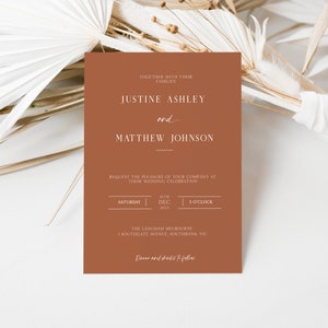 Bohemian Invitation Template, Elegant Boho Wedding Invitation, Rust Orange Invitation, Terracotta Wedding Invitation Template - BME