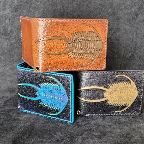 Handmade Leather Wallet with Tooled Trilobite