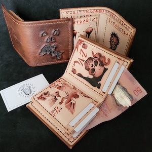 Necronomicon-portemonnee, handgemaakt van echt leer