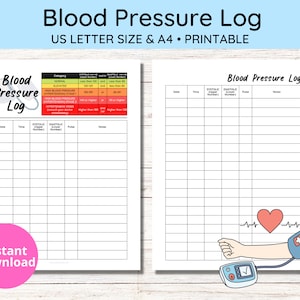Blood Pressure Log, Blood Pressure Tracker, Medical Log, Letter Size, A4 PDF