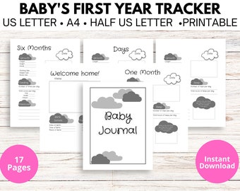 Baby Journal First Year Monthly Tracker Milestones / Multicolores / US Letter / A4 / Half Letter Size / PDF Imprimible