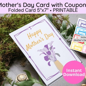 Carte pliée Bonne fête des mères avec coupons | 5"x7" | PDF imprimable
