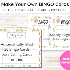 Make Your Own BINGO Cards | Speedy Bingo | PDF Editable | Printable
