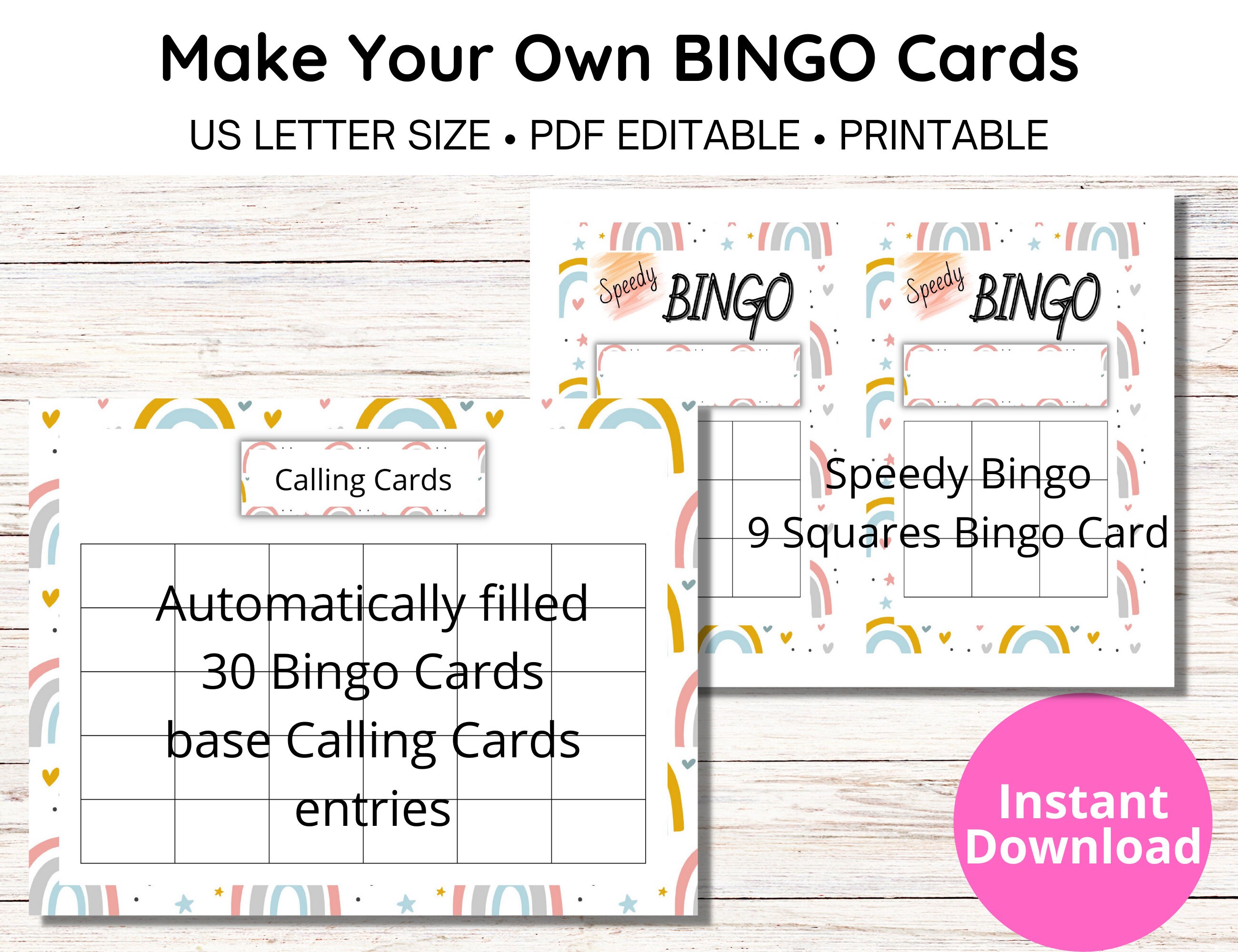 Make Your Own BINGO Cards Speedy Bingo PDF Editable Printable Etsy