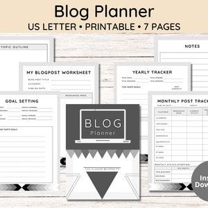 Blog Planner Templates for Content Creators, 7 pages letter size Grayscale Printable Planner