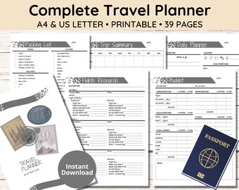 Travel Vacation Planner Journal Printable, Travel Budget Research Planner