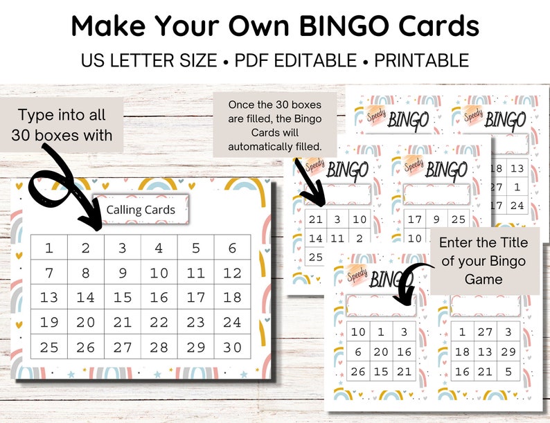 Make Your Own BINGO Cards Speedy Bingo PDF Editable Printable Etsy