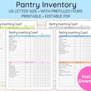 Pantry Inventory Template | Food Inventory | Printable | Editable PDF | Letter Size