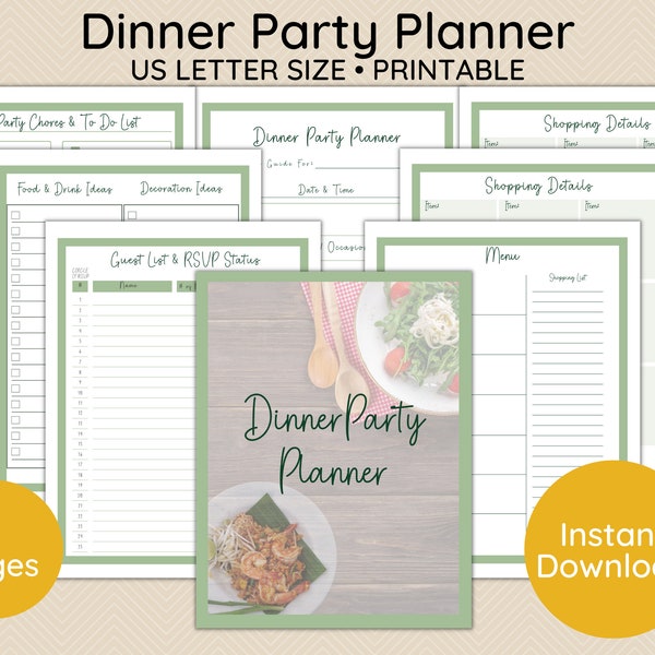 Diner Party Planner afdrukbaar, maaltijdplanner afdrukbaar, Letter-formaat PDF