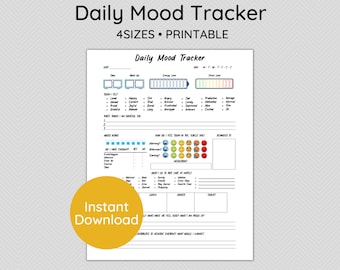 Daily Mood Tracker, Various Sizes, PDF, Printable