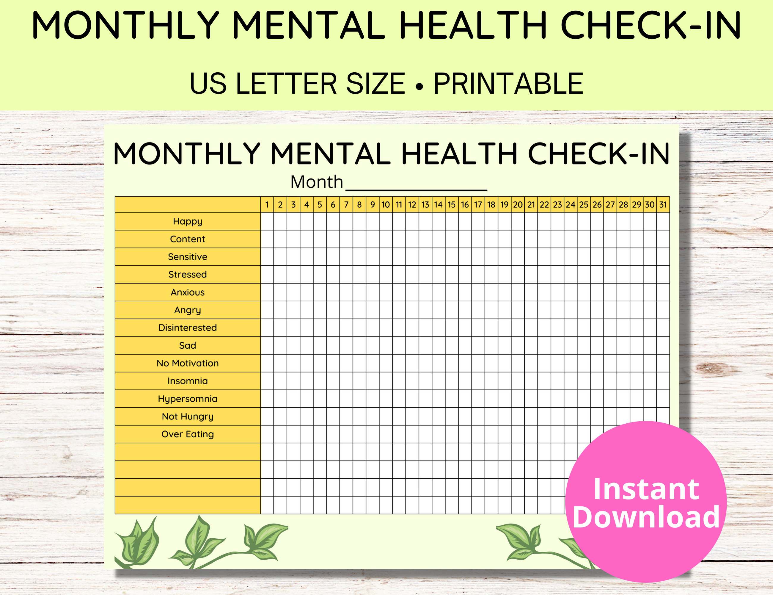 monthly mental health tracker, self-care tracker printable