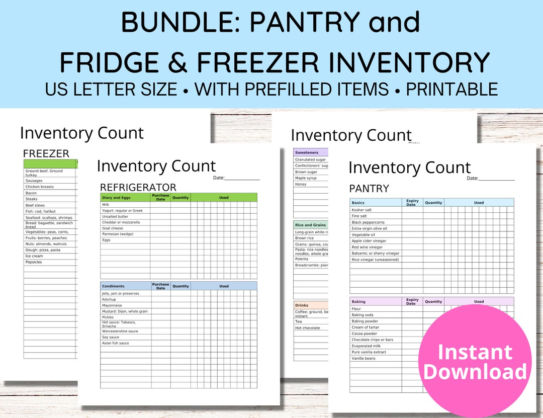 Kitchen Inventory Bundles Printable | Pantry, Fridge & Freezer ...