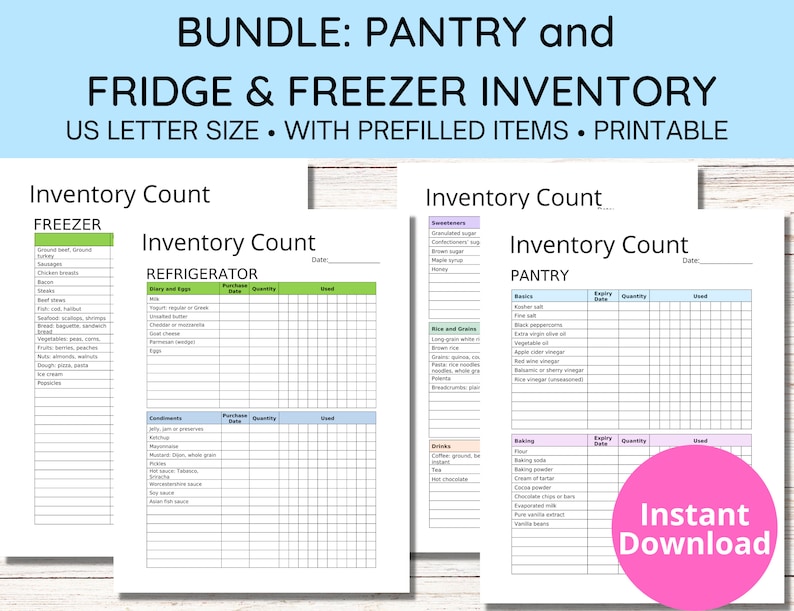 Kitchen Inventory Bundles Printable | Pantry, Fridge & Freezer ...