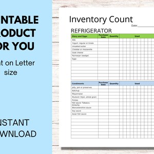 Fridge &amp; Freezer Inventory Template Printable | Food Inventory | Letter ...