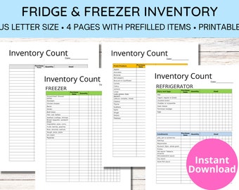 Fridge & Freezer Inventory Template Printable | Food Inventory | Letter Size | PDF