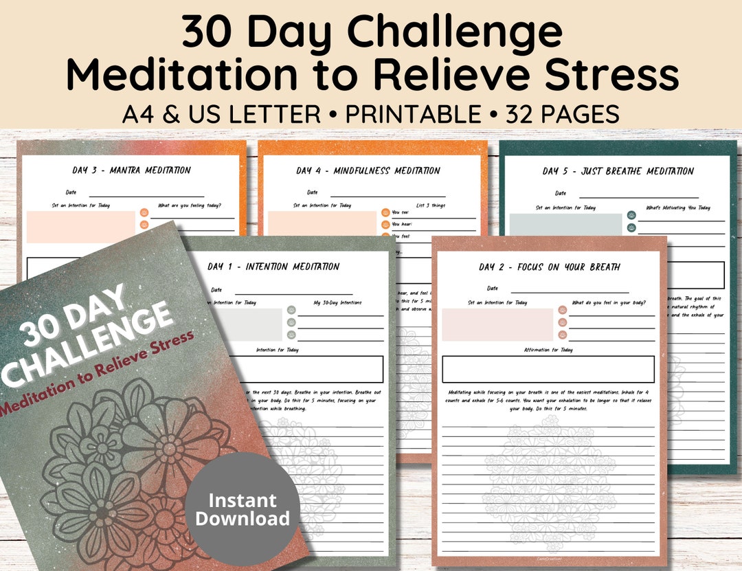 30 Day Meditation Challenge, Meditation to Relieve Stress Printable - Etsy