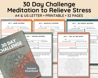 Reto de meditación de 30 días, meditación para aliviar el estrés imprimible