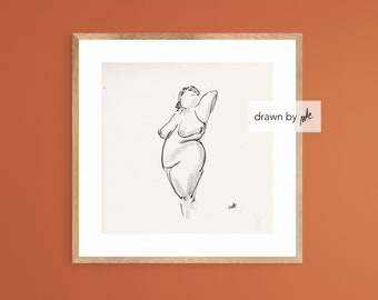Female Figure Drawing Art Print, Body Positive Sketch
