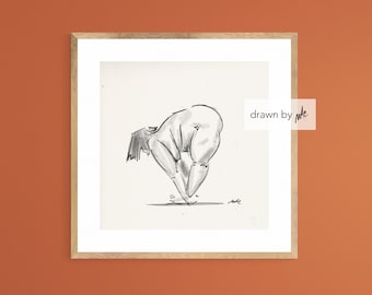 Female Figure Drawing, Stretching Pose Silhouette, Body Positive Art, Art Print from my Original drawings drawnbyMAC Figsk003