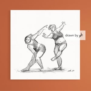 Drawing of Dancers, Body Neutrality Print, Art Body Positivity, Friendship Art, Joyful Dancing Print