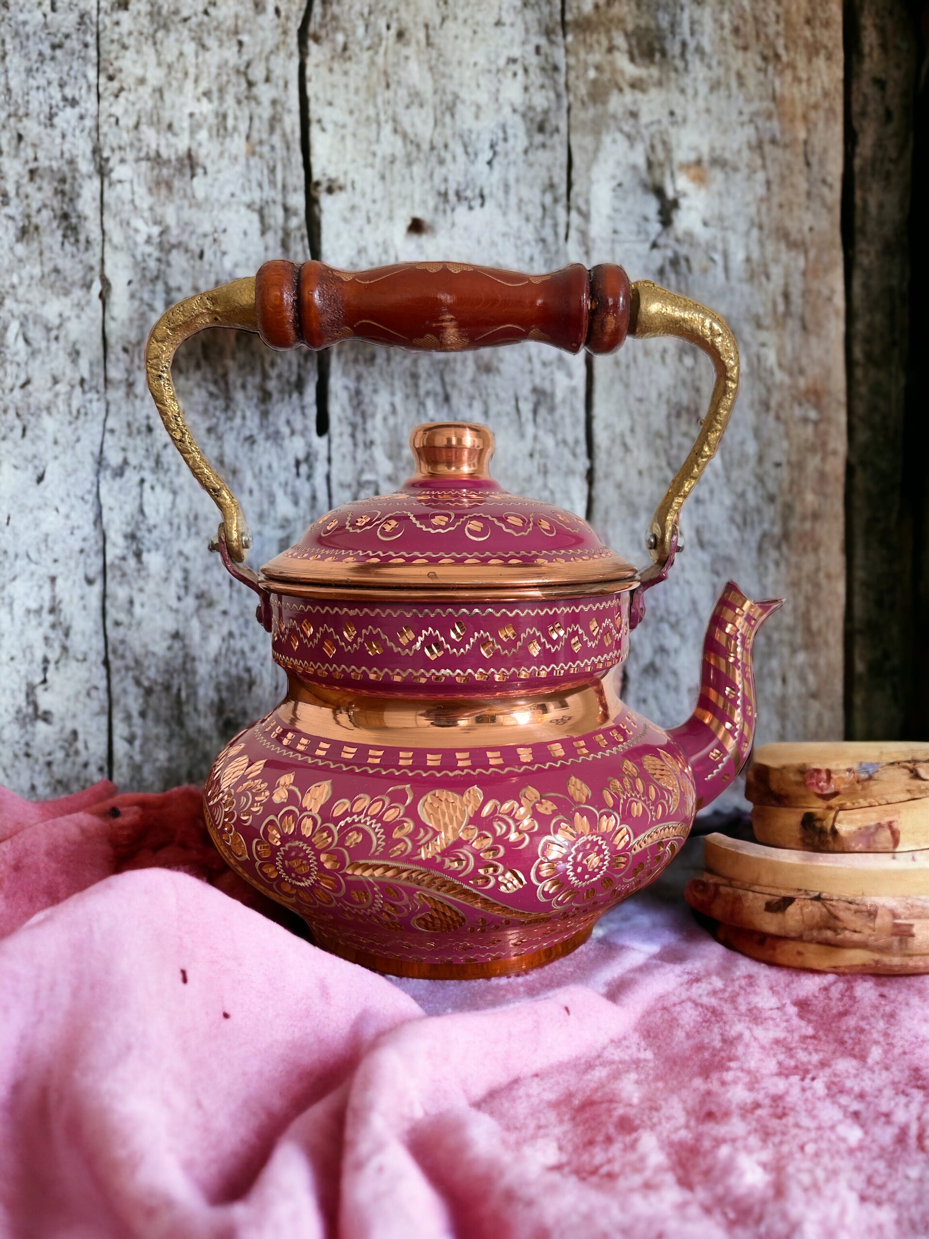 Handmade Copper Teapotkettle With Wooden Handle Etsy