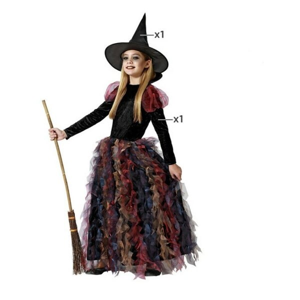 Girls Witch Halloween Costume Set With Hat & Broom - Witch Dress For Kids, Trick Or Treat Outfit For Theme Parties & Cosplay