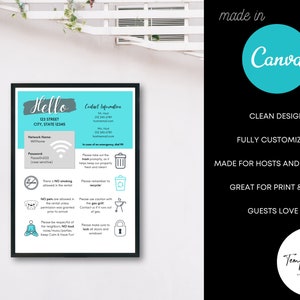 1 Page Welcome Poster for Airbnb, VRBO, Vacation Hosts, Fully Customizable CANVA Template, Welcome Sign, House Rules, Clean Universal Design