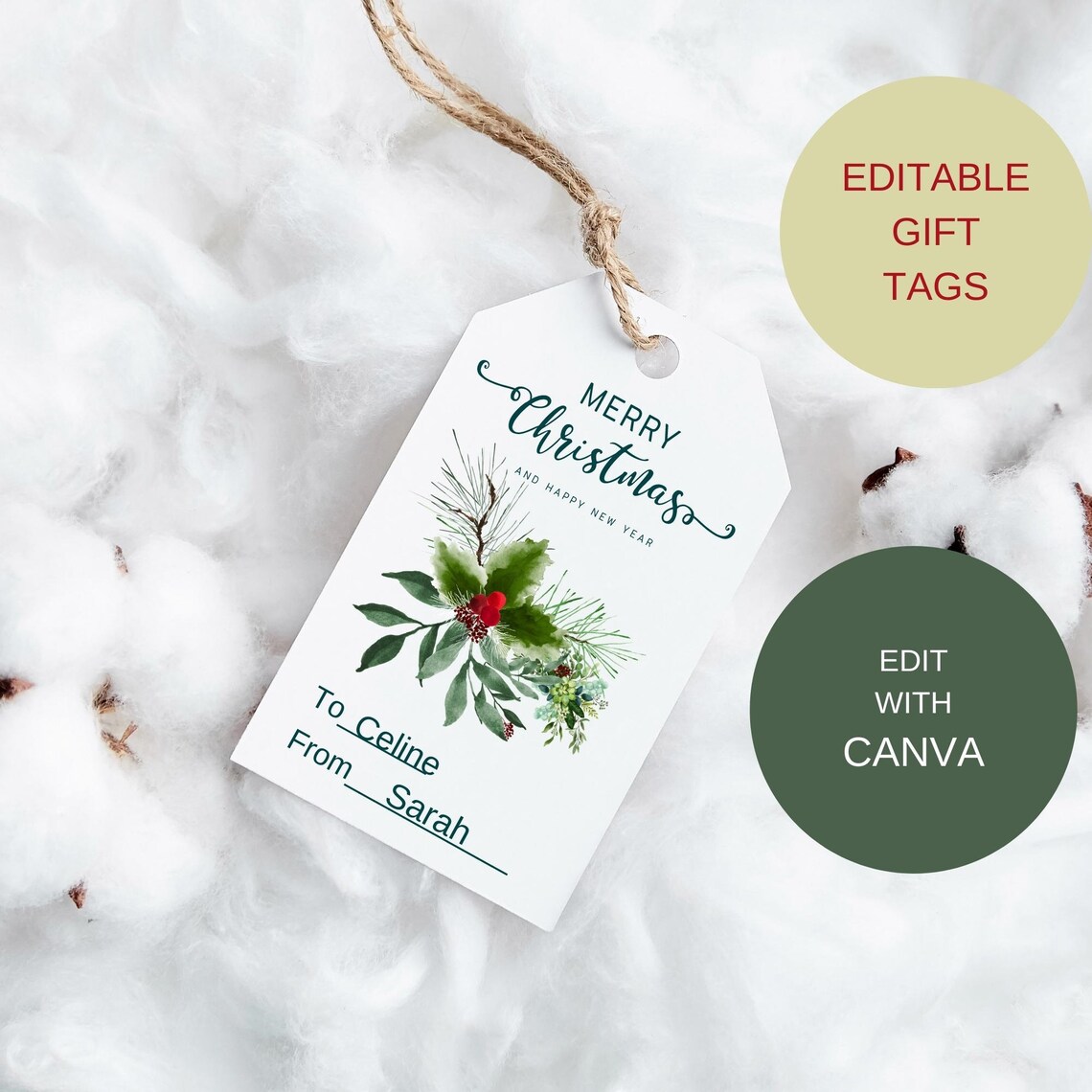 Editable Gift Tags, Editable Christmas Cards, Unique Christmas Cards