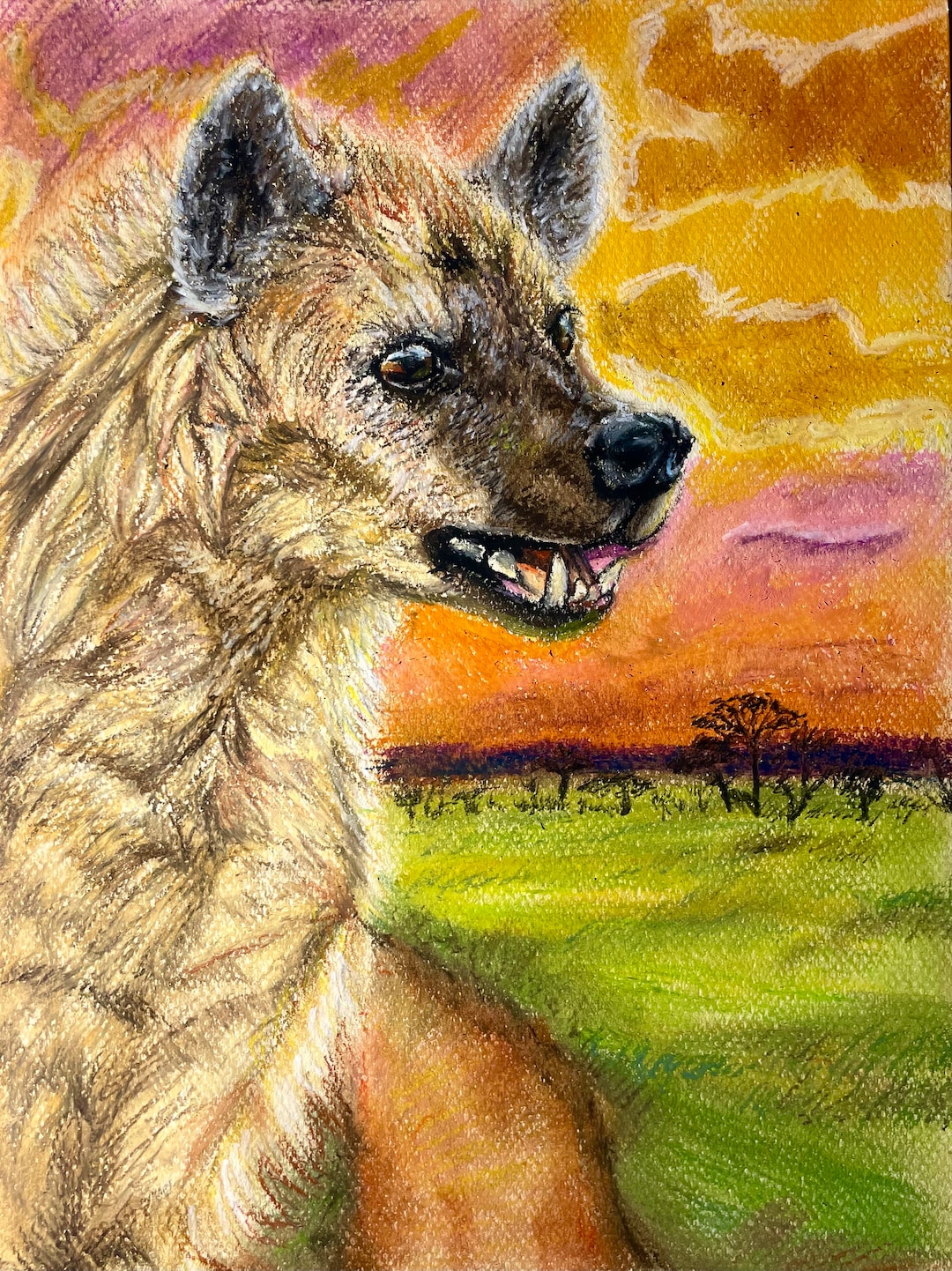 9x12 Pastel Hyena Portrait - Etsy