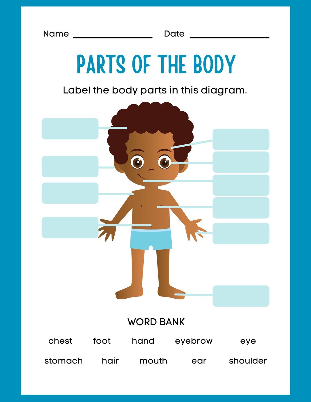 Body Anatomy Worksheet - Etsy