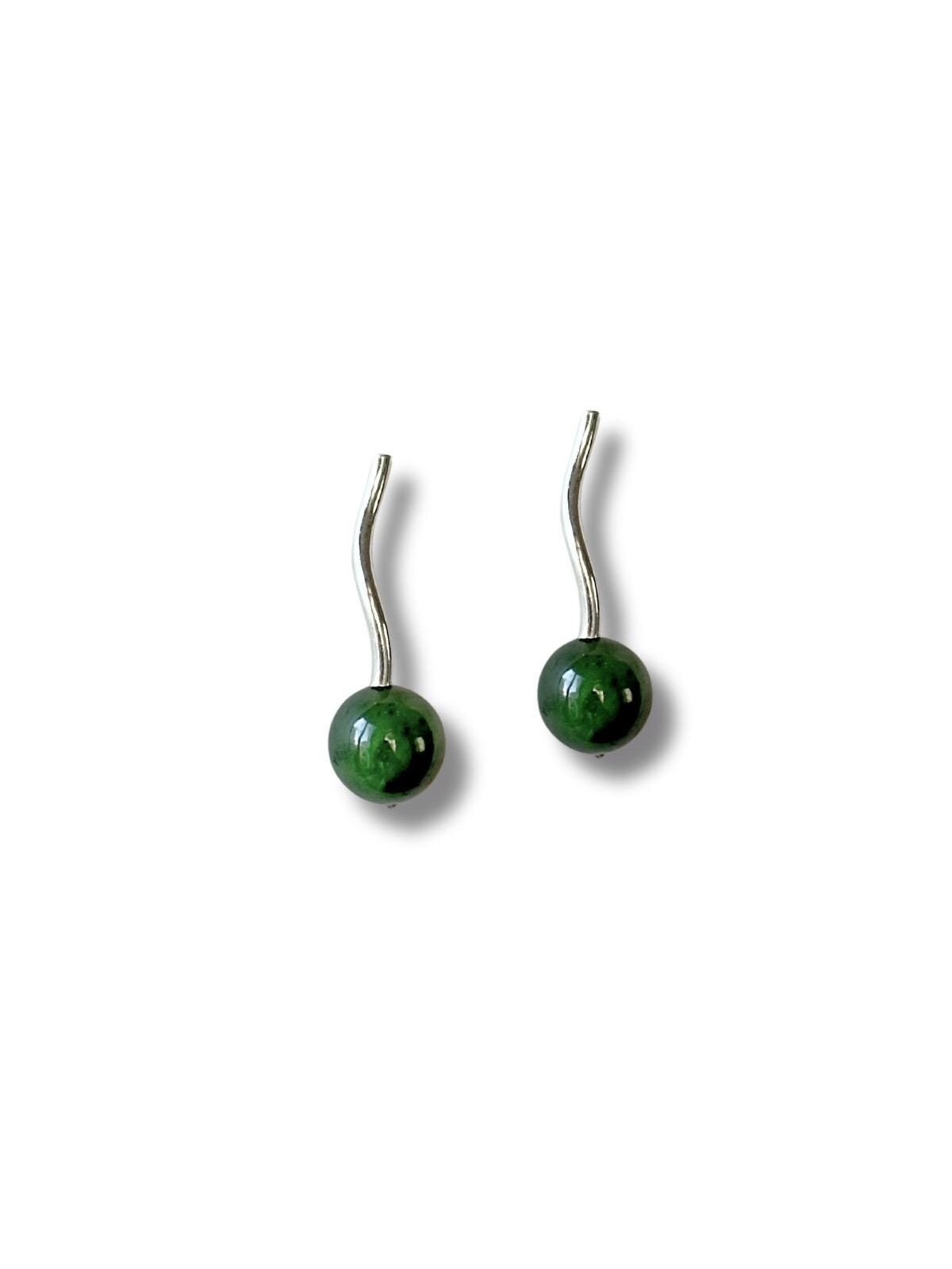 Small Jade earrings, Minimalist jade earrings, Green gemstone earrings, Minimalist studs, Silver earrings, Gift for her, Christmas gift