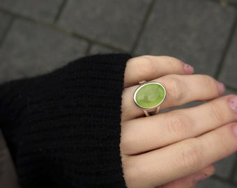 Bague en argent béryl vert naturel, bague en argent sterling 925, bague avec pierres précieuses, bague faite main, bague femme, cadeau pour elle, bague en forme de coussin